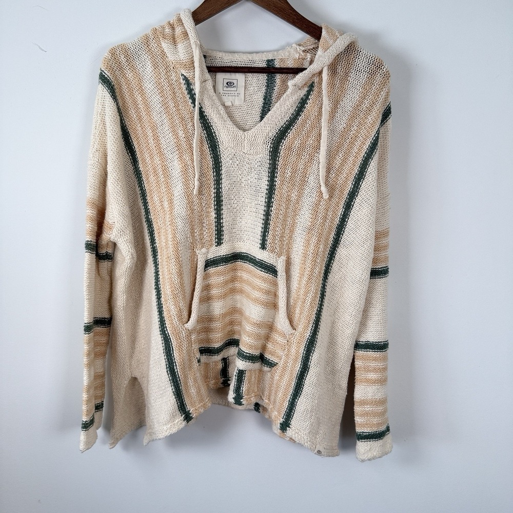 Rip Curl Cream, Tan & Green Striped Baja Hoodie